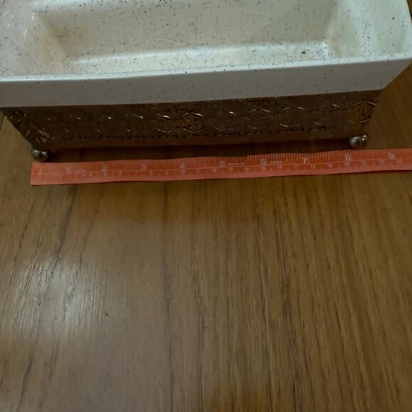 Planter Inc USA 1994 Rectangle Brass Stand 9 x 4 x 3.5 Speckled Pottery Vintage - Picture 12 of 16